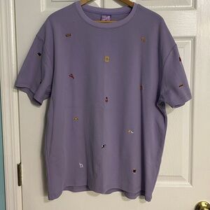 Purple Soft Crewneck Tshirt with Friends Charms Embroidered XL
